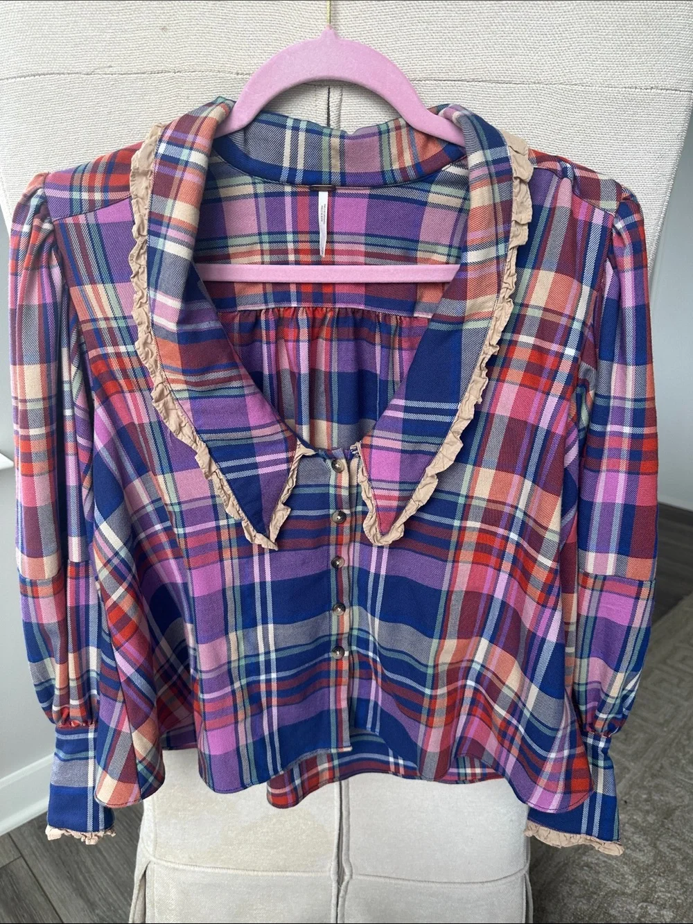 Free People Bexley Balloon Plaid Top - Picture 9 of 9